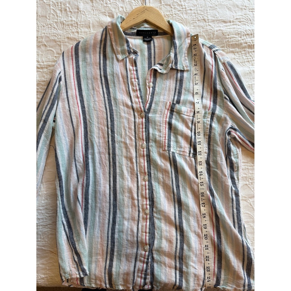 Sanctuary Boyfriend Shirt Womens Medium Linen Blend Striped Button Down - Picture 7 of 7